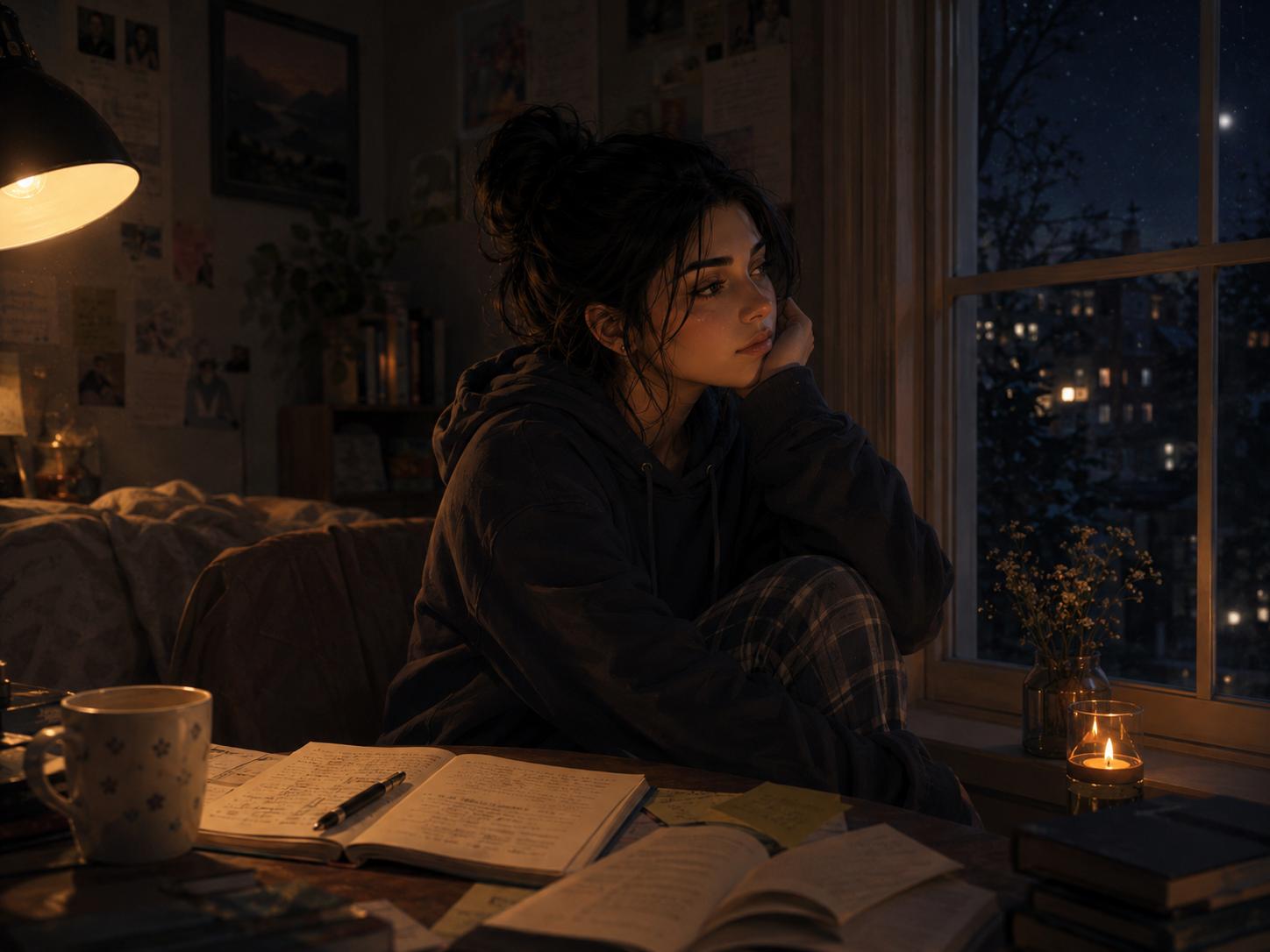 Reflective ending scene for late night thinking Curio Triptych